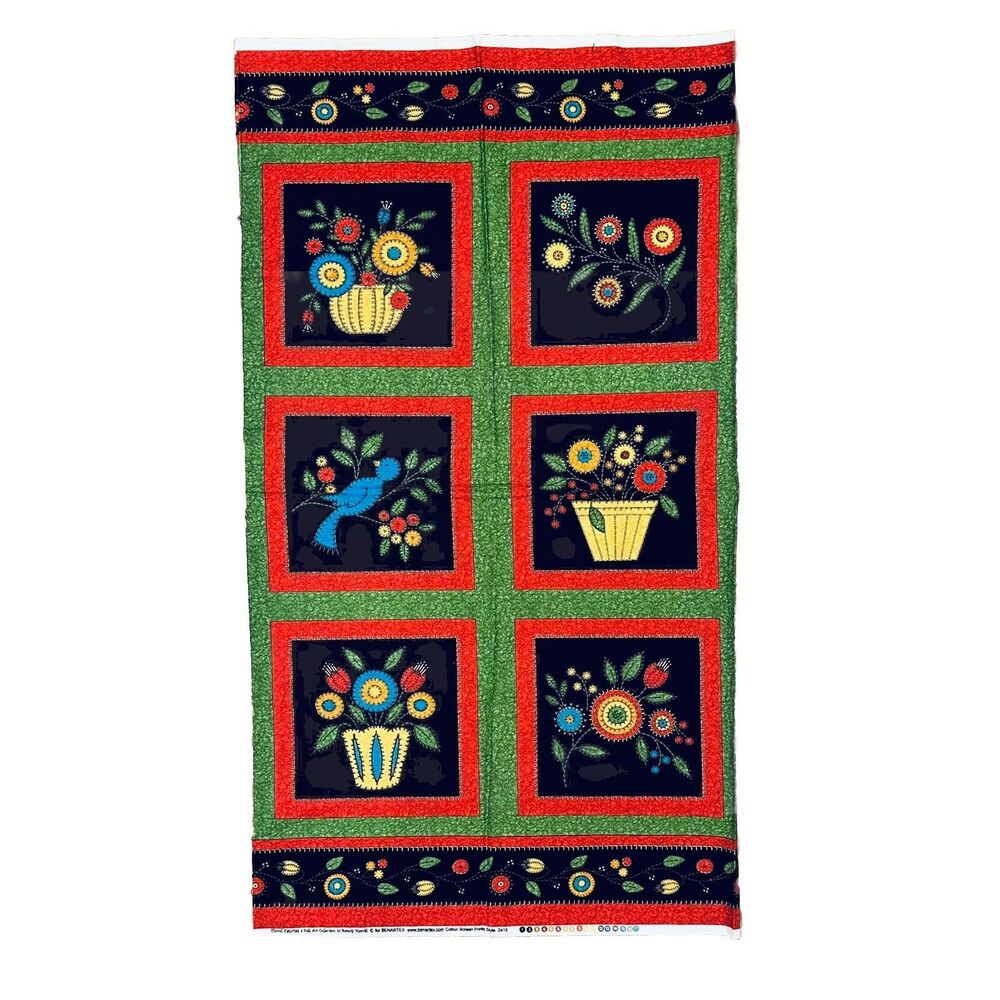 Floral Fancies Quilt Panel Bird Garden Flower Pot Quilt Blocks Benartex 2415